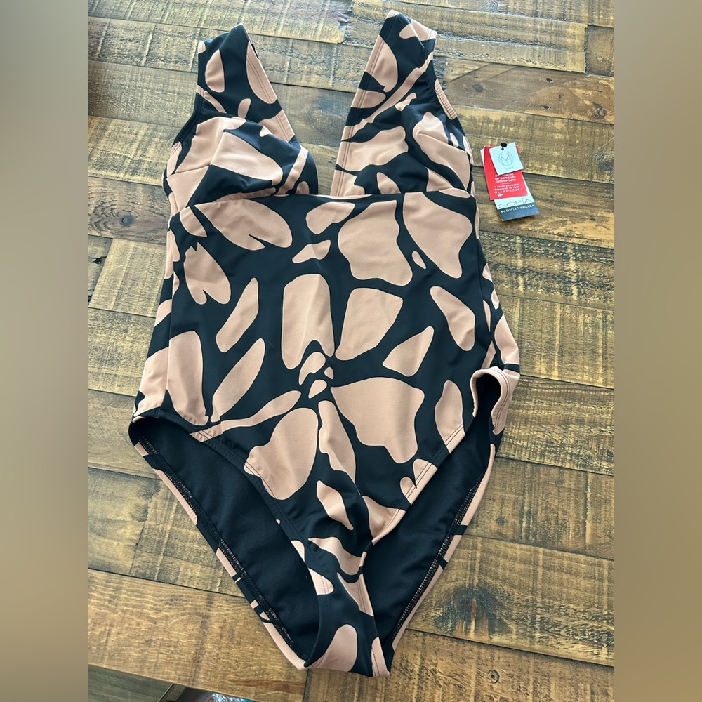 Sofia by Sofia Vergara Black and Tan One Piece Swimsuit